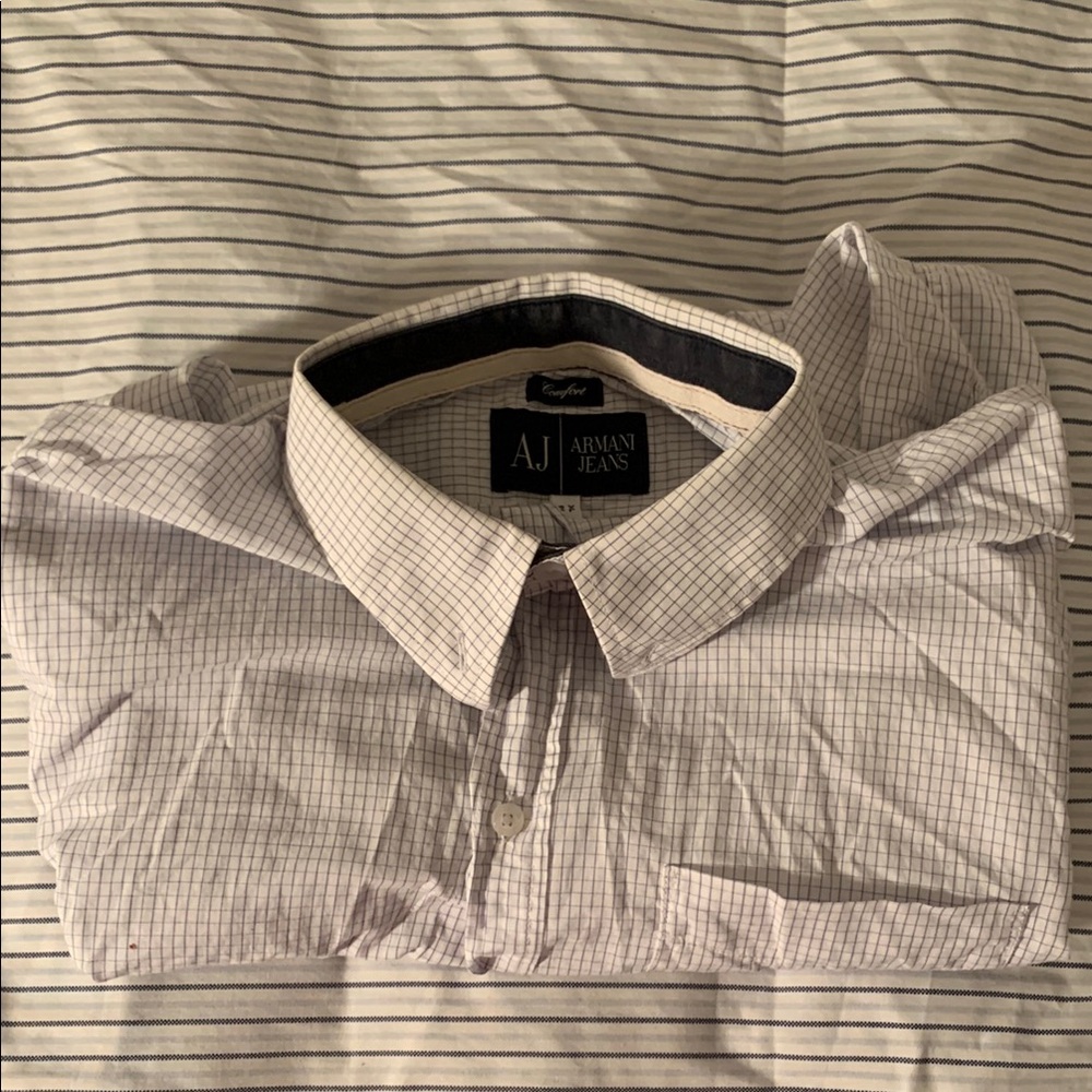 100 Percent Authentic Armani Jeans Men's White Checkered Shirt